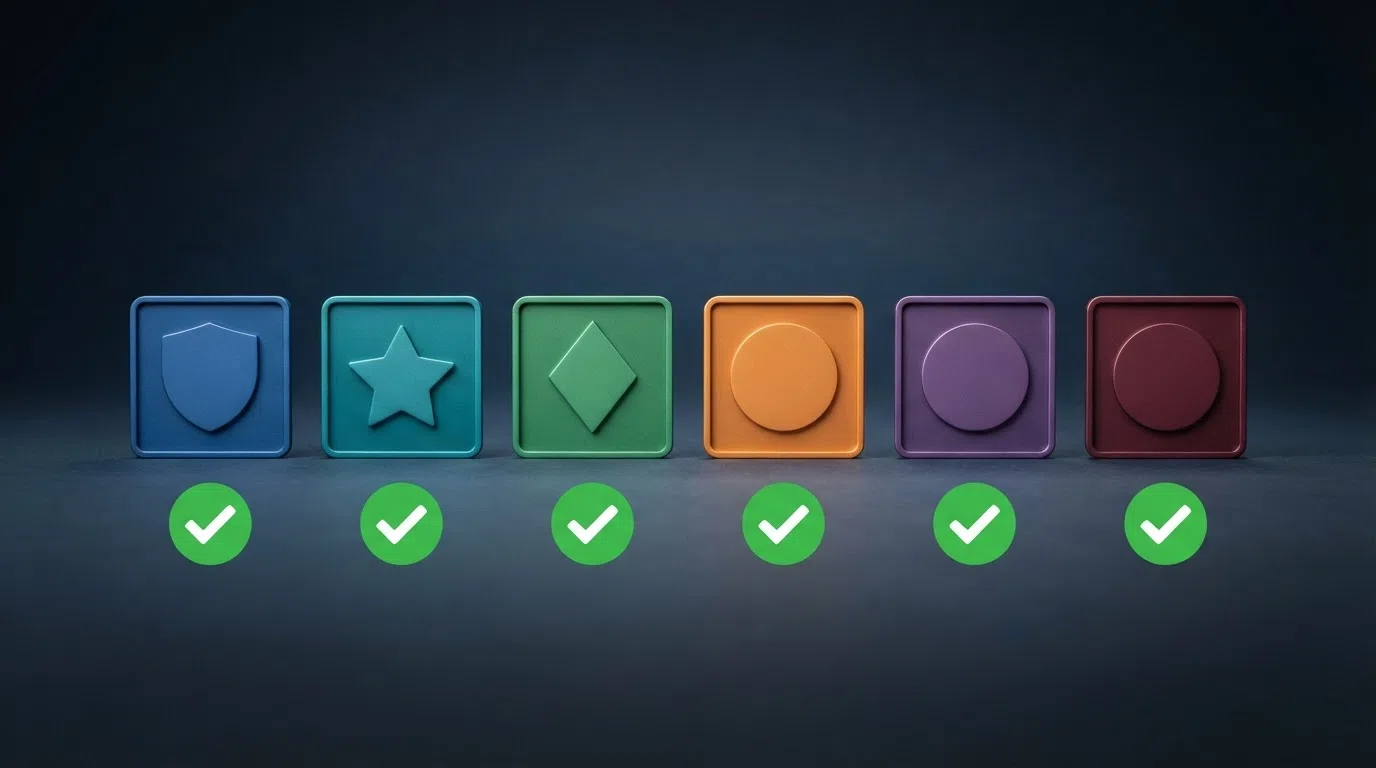 Een rij van zes Nederlandse online casino-logo's (Holland Casino, TOTO, Unibet, BetCity, Jacks, Kansino) op een donkere achtergrond, met een groen Ksa-vinkje onder elk logo.