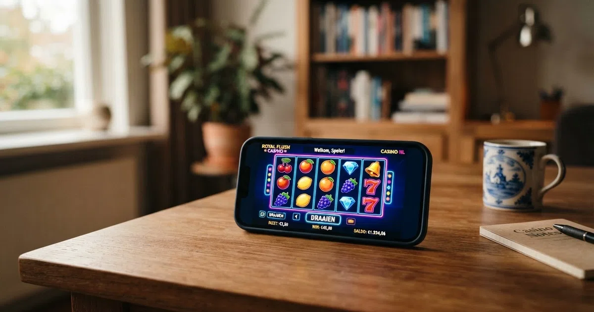 Overzichtspagina van een online casino met Curaçao-licentie, slot-symbolen en een CGA-keurmerk op het scherm
