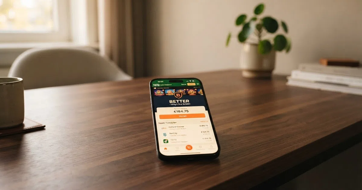 Het ecoPayz-logo naast het evoWallet-logo op een smartphone-scherm, met een online casino-interface op de achtergrond