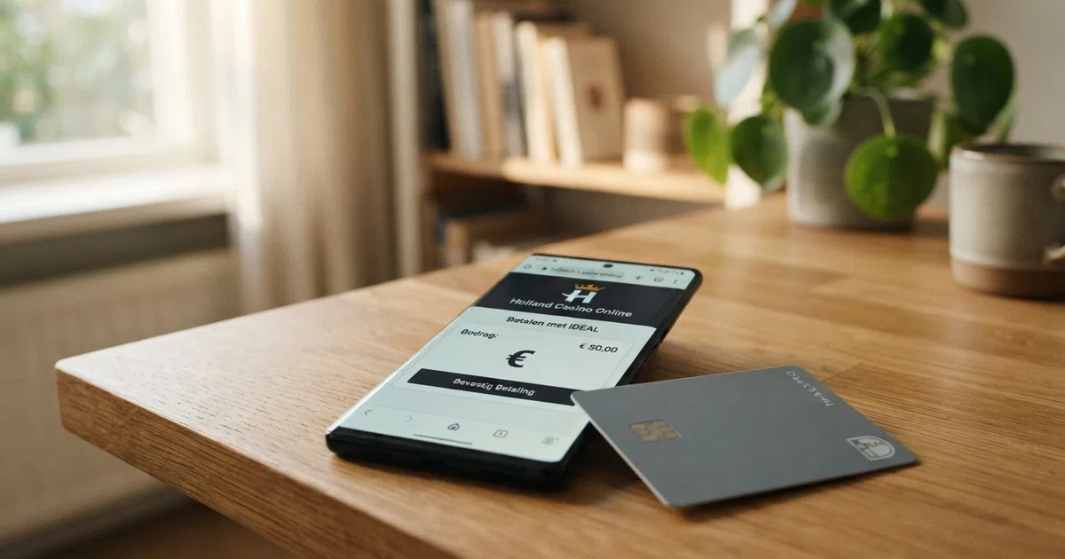 Een Nederlandse Maestro-betaalpas naast een smartphone met een online casino-betaalscherm