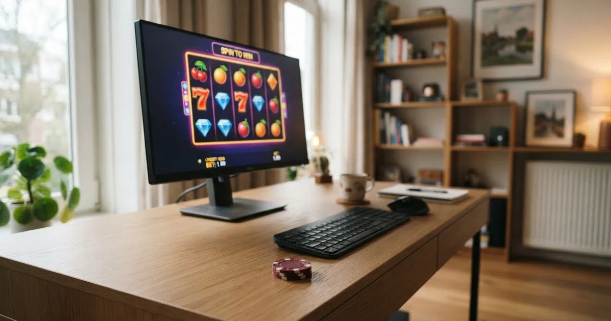 Een Nederlands computerscherm met een geopend gratis casinospel in demo-modus — de interface toont speelgeld in plaats van euro's