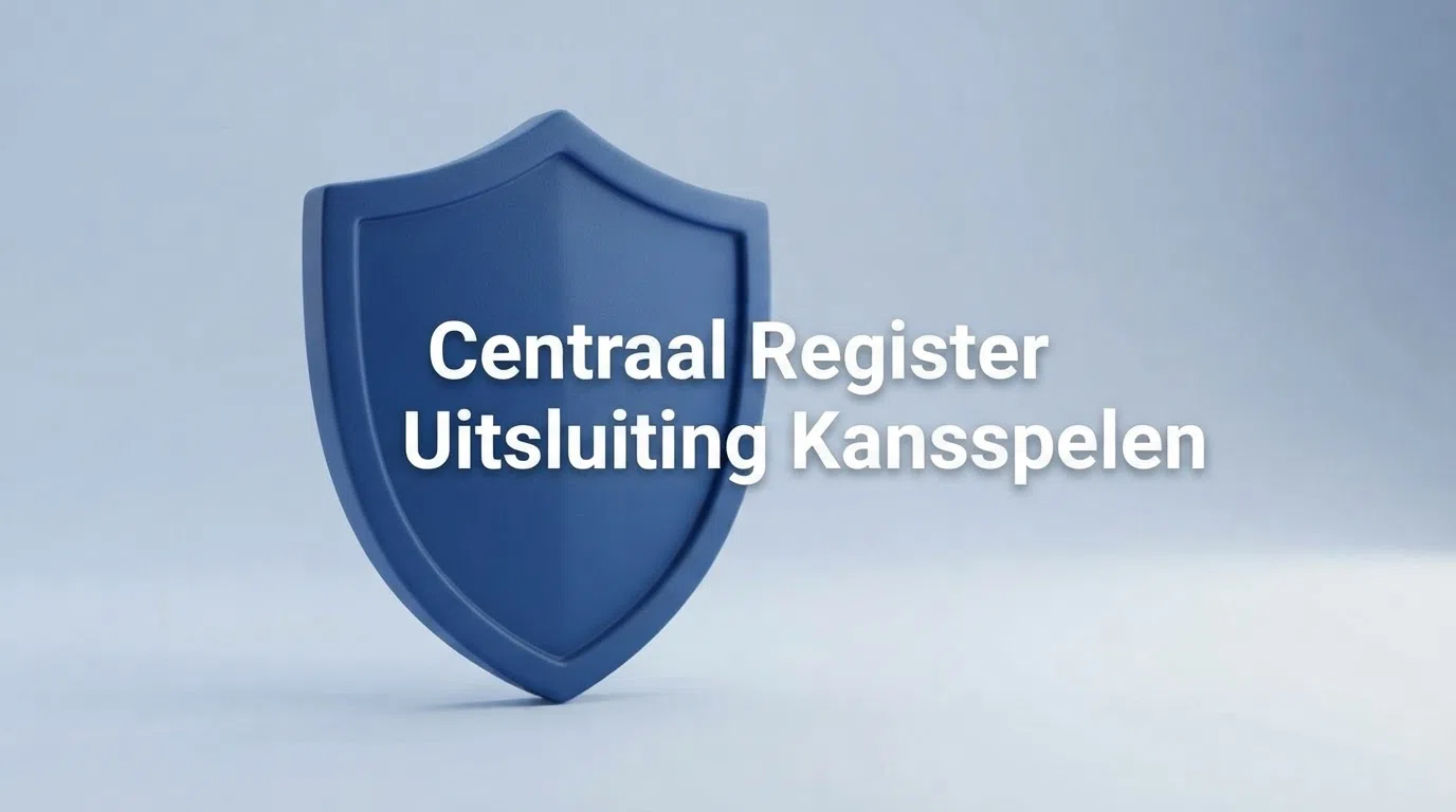 Het logo van de Kansspelautoriteit naast een gestileerd slot of schild, met de tekst “Centraal Register Uitsluiting Kansspelen” in het Nederlands.