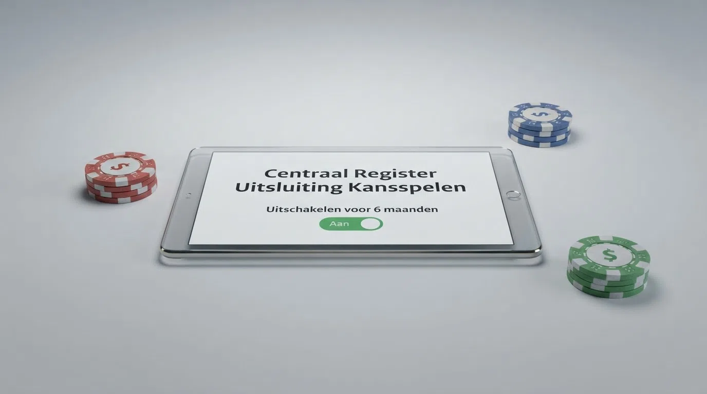 Een schermafbeelding van de uitleg over het CRUKS-register op de KSA-website, met het woord 'zelfuitsluiting' in beeld