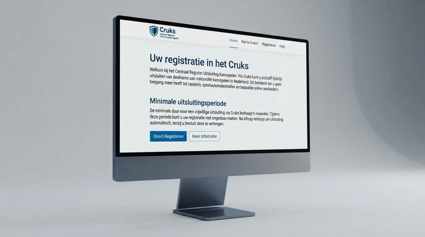 De homepage van het Cruks-register met uitleg over zelfuitsluiting en de minimale uitsluitingsduur