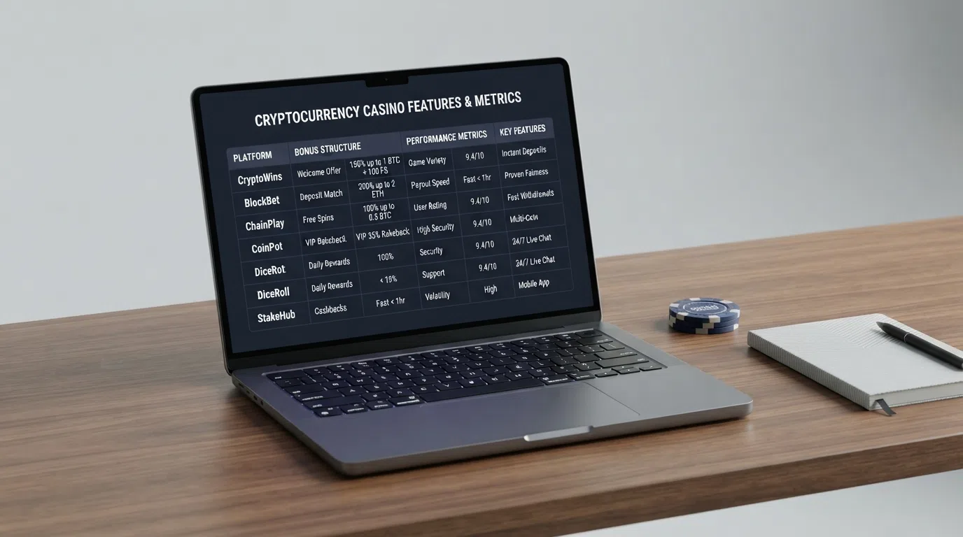Een overzichtelijke vergelijkingstabel met casino-logo's, bonuspercentages en scores op een donker scherm