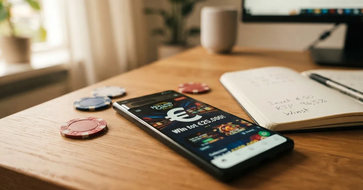 Een grafiek die de dalende gemiddelde RTP van Nederlandse online casino's toont over vier meetperiodes, van 95,42% naar 94,82%