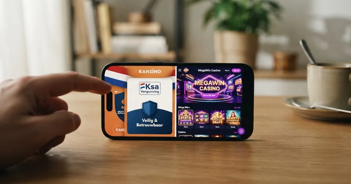 Een Nederlandse speler op een smartphone die kiest tussen het scherm van een Ksa-vergund casino en een buitenlands goksite-aanbod