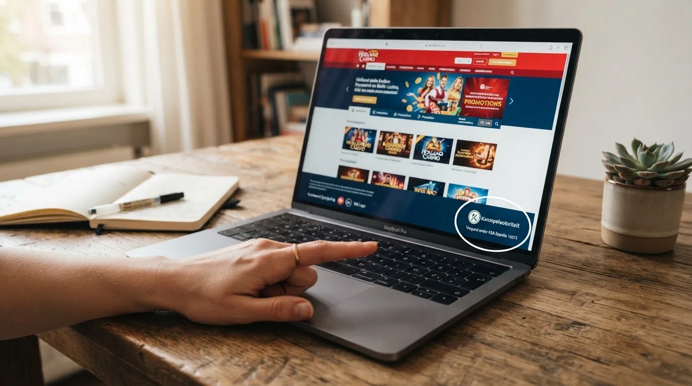 Het Kansspelautoriteit-keurmerk op de homepage van een Nederlands online casino