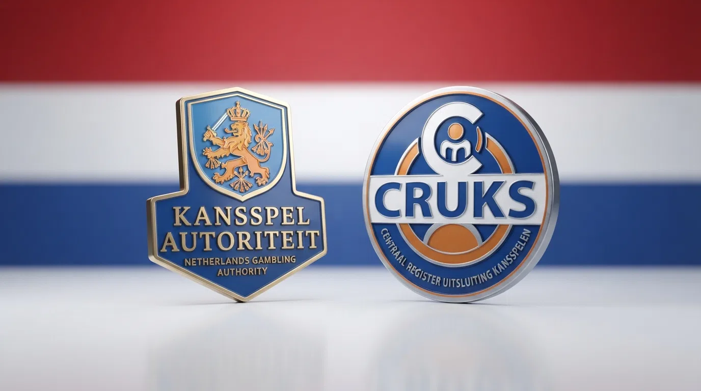 Het officiële logo van de Kansspelautoriteit met het Cruks-logo ernaast
