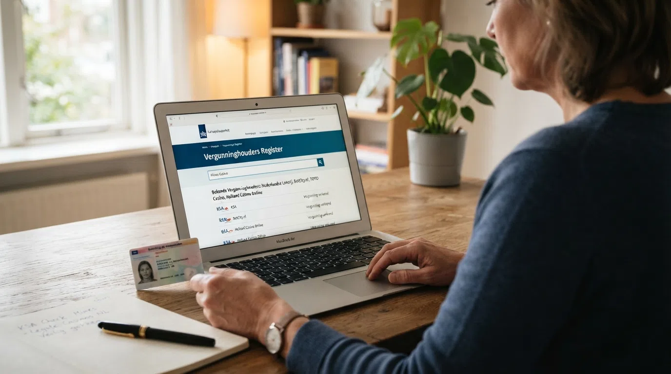 Het keurmerk van de Kansspelautoriteit met het woord 'Vergunning' naast de logo's van Nederlandse online casino's die Mines aanbieden