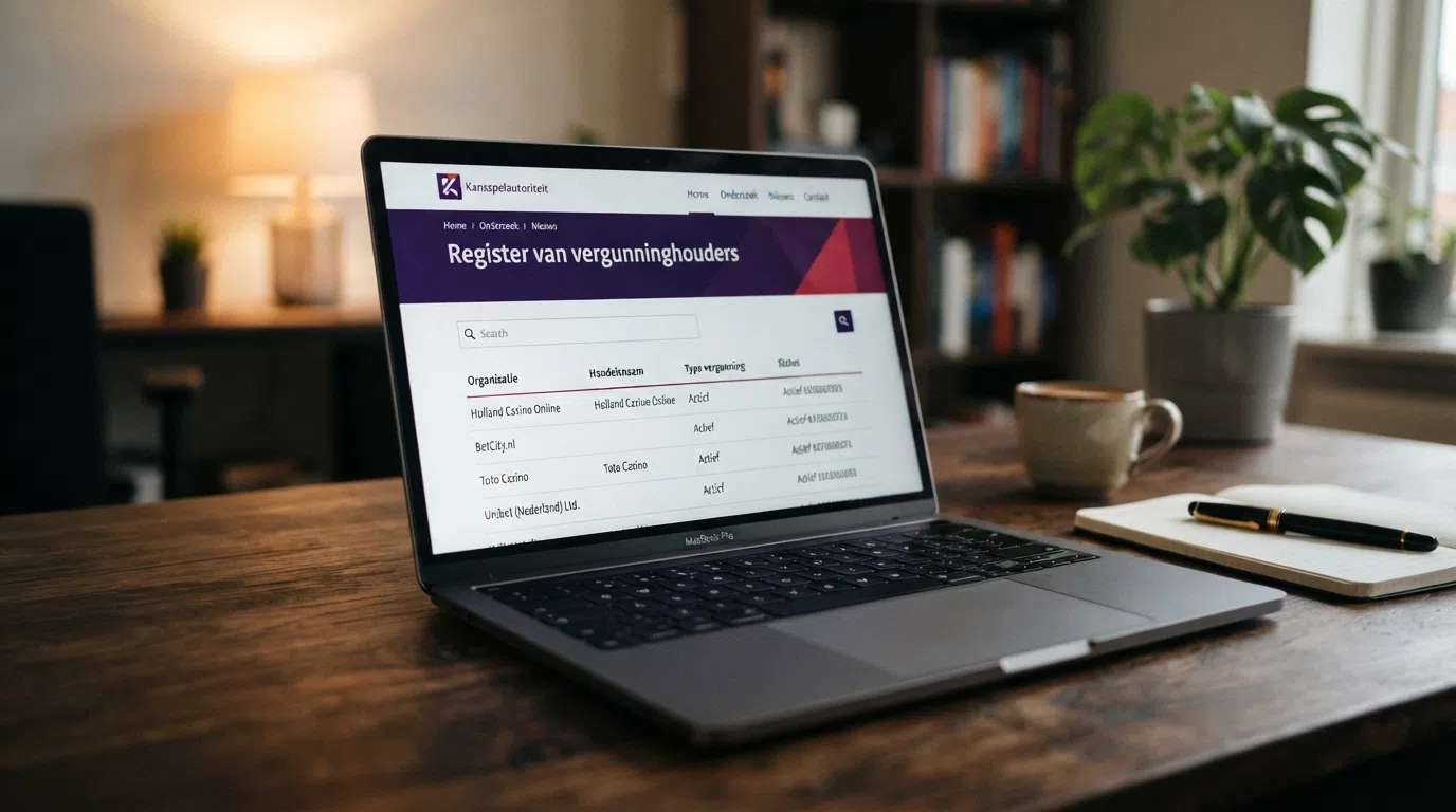 Alt: Het logo van de Kansspelautoriteit naast een slot met het CRUKS-symbool en de tekst 'Vergunning gecontroleerd' in het Nederlands