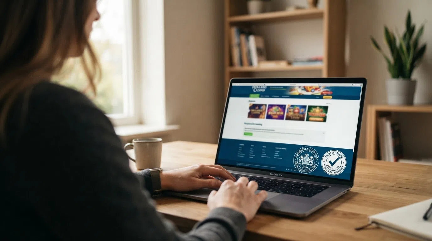 Het logo van de Kansspelautoriteit naast het Kansspelwijzer-keurmerk op de homepage van een Nederlands online casino