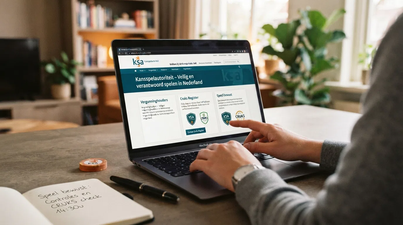 Het Kansspelautoriteit-logo naast het CRUKS-registersymbool op een overheidswebpagina, met een vinkje dat aangeeft dat een casino is aangesloten