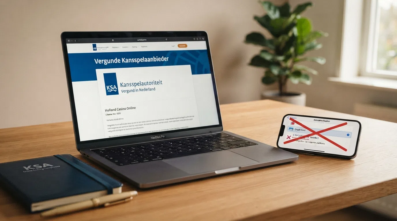 Het logo van de Kansspelautoriteit naast een lijst van betaalmethoden waar ecoPayz uit is weggestreept