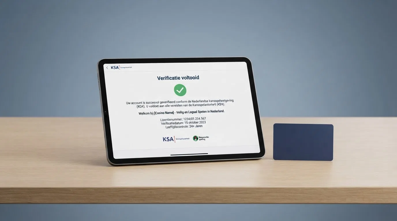 het logo van de Kansspelautoriteit naast een vergunningdocument met een controleerbaar vergunningnummer