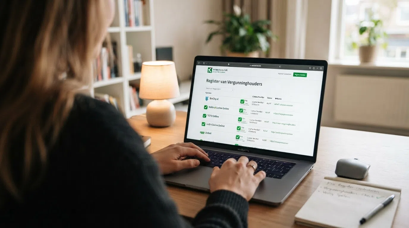 Het online register van de Kansspelautoriteit met de namen en vergunningsstatussen van alle legale online casino's in Nederland