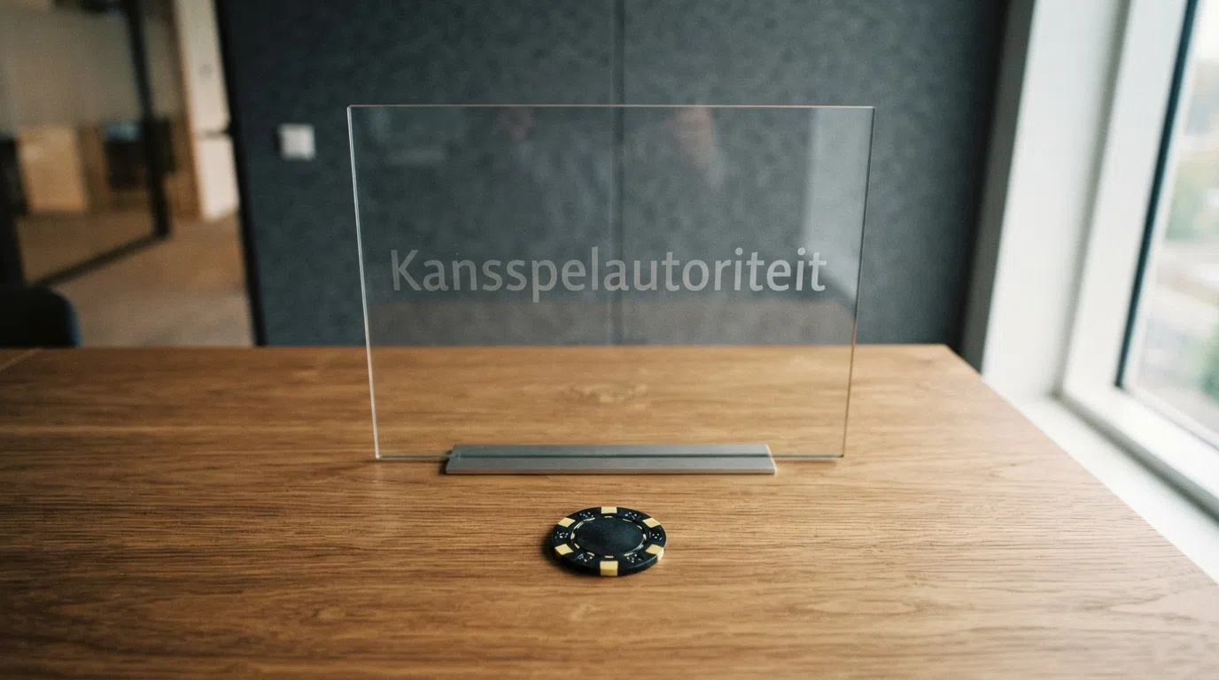 Het Kansspelautoriteit-logo op een donkere achtergrond met een slot-icoon dat veiligheid symboliseert