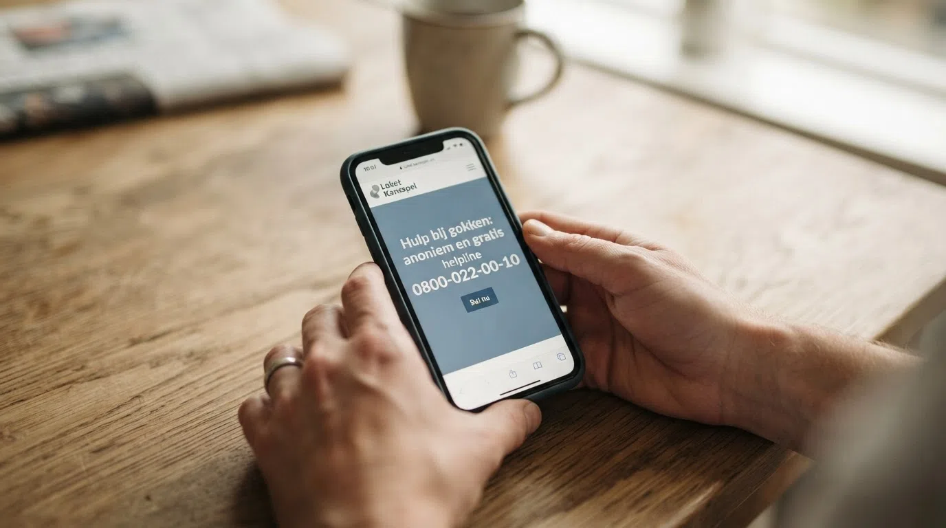 De homepage van loketkansspel.nl met het telefoonnummer 0800-022-00-10 zichtbaar op een smartphone