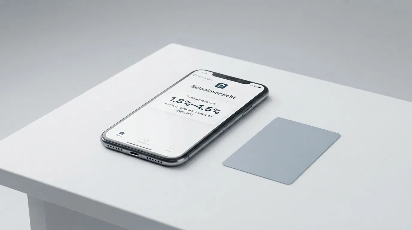 Het MiFinity-logo naast een smartphone met de MiFinity-app, met daaronder een overzicht van transactiekosten in procenten.