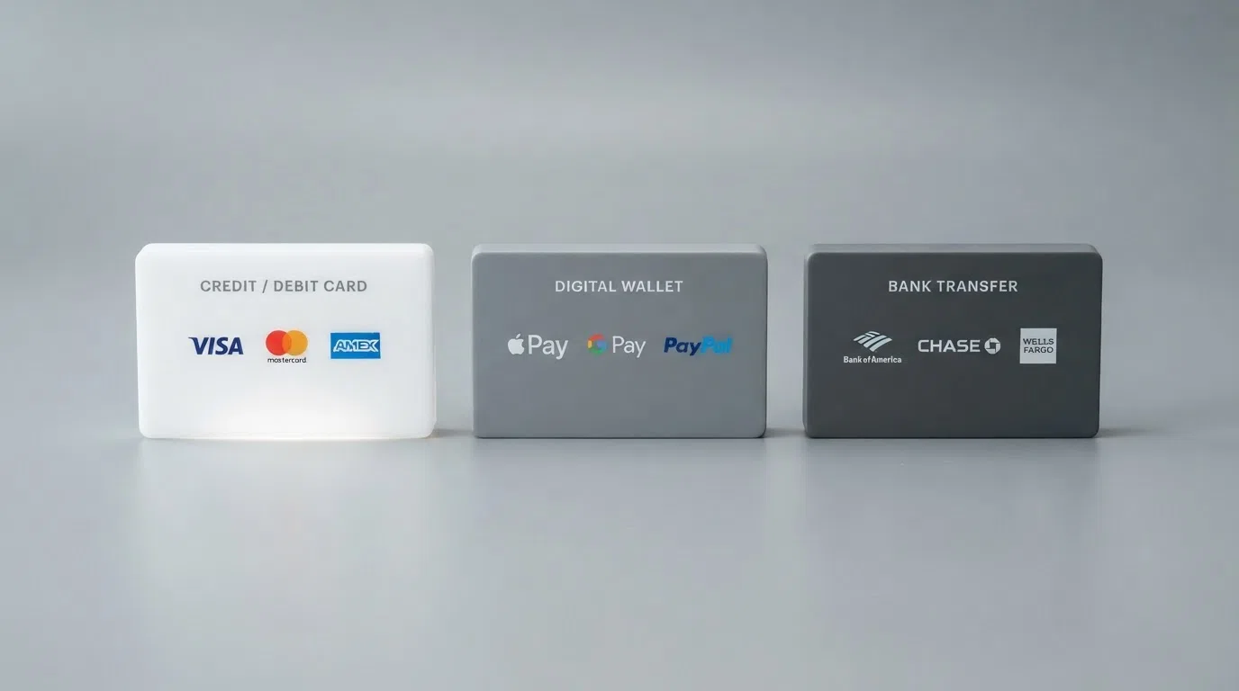 De logo's van iDEAL, PayPal en Paysafecard naast elkaar op een casino-stortingspagina, met iDEAL als eerste optie gemarkeerd