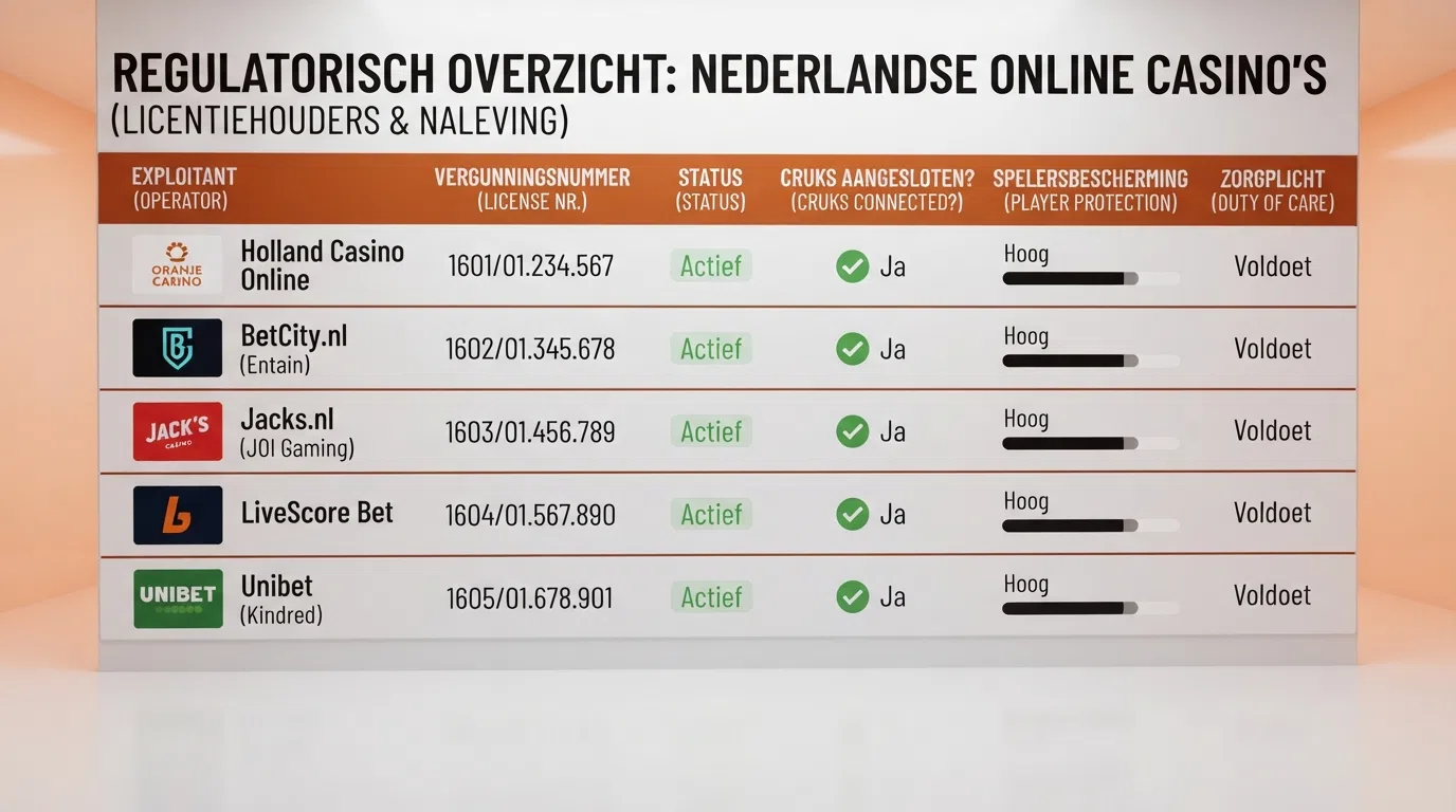 Een overzichtelijke rij van Nederlandse online casino-logo's met een KSA-keurmerk icoon bij elk logo, gerangschikt op een vergelijkingspagina