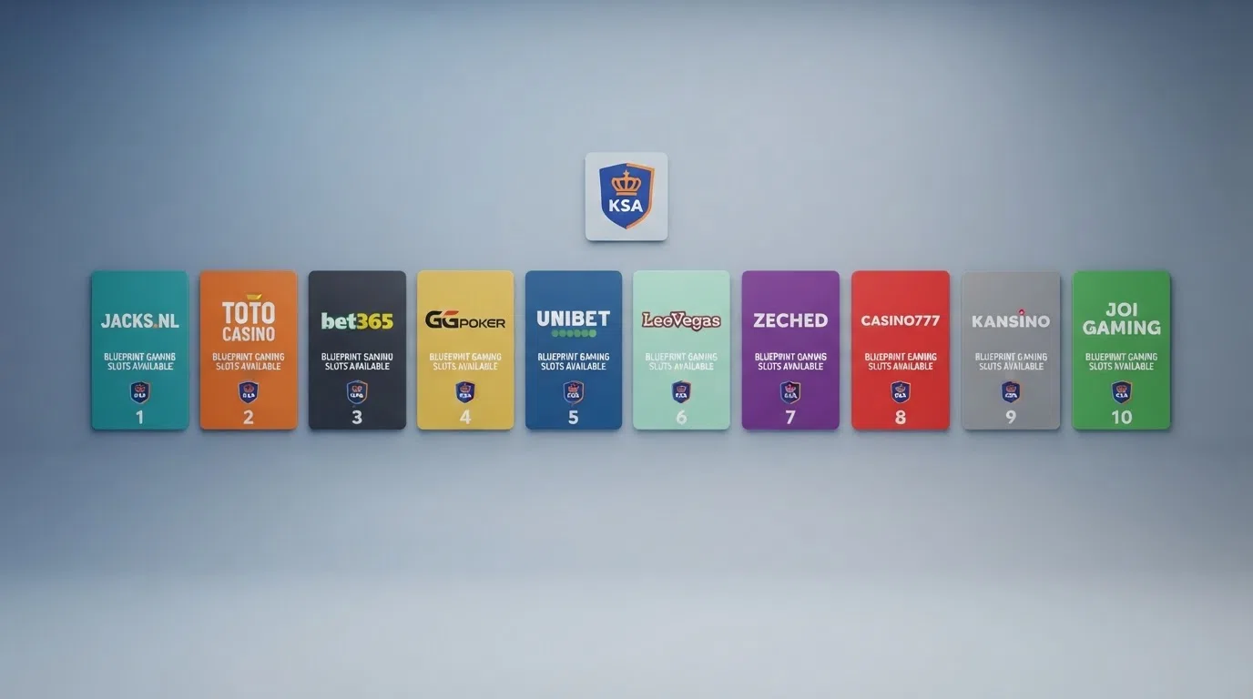 Een overzichtelijke rij Nederlandse casino-logo's met een KSA-keurmerk icoon bovenaan