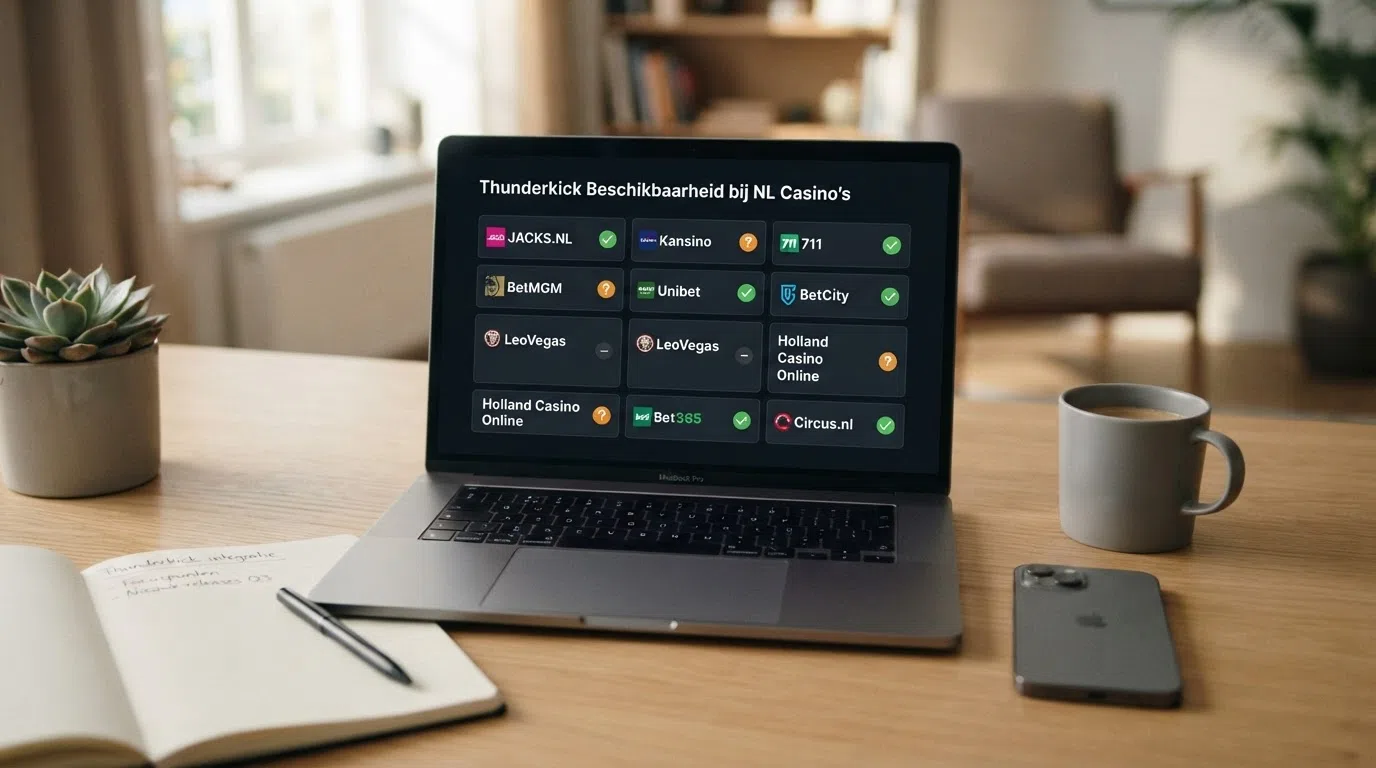 Een overzichtelijk beeld van de tien Nederlandse casino's uit de ranglijst met een markering welke Thunderkick wél, waarschijnlijk en (nog) niet hebben