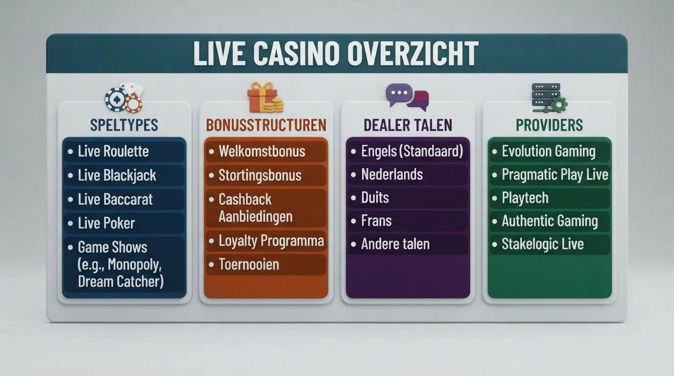 Een overzicht van KSA-vergunningen en live casino-logo's van de besproken operators