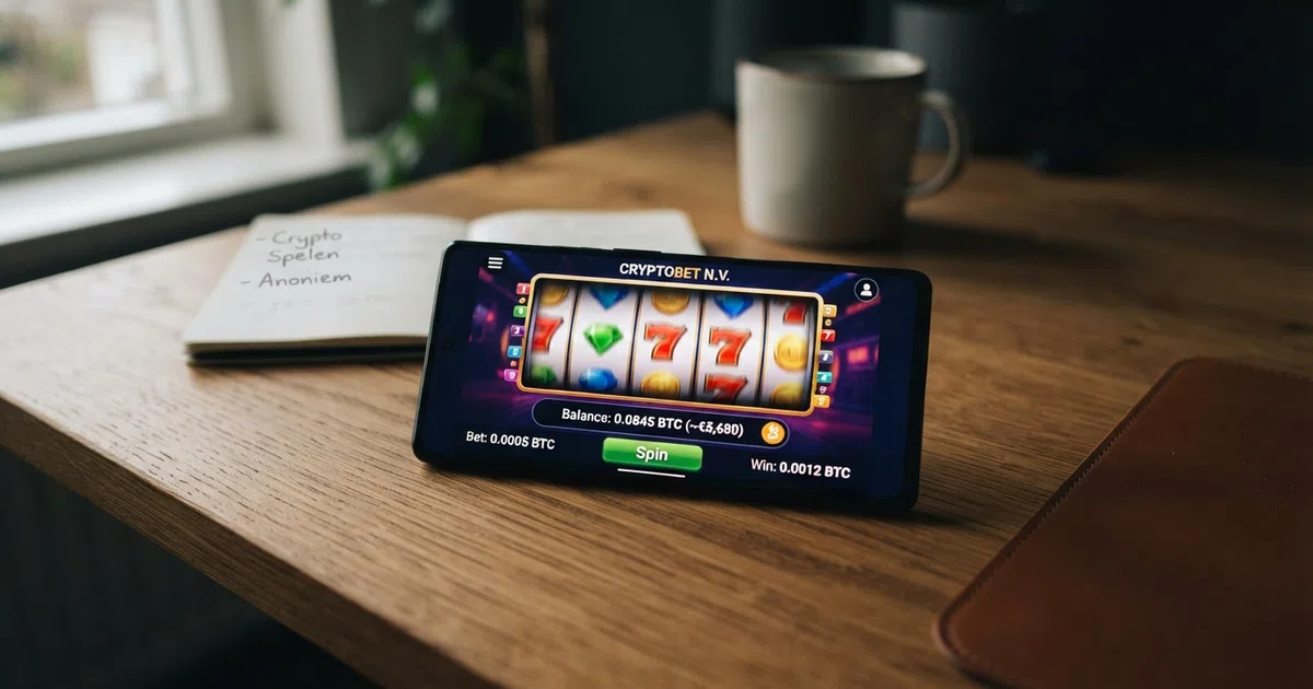 Een online casino-interface met een crypto-wallet in beeld, zonder verificatiescherm of identiteitsbewijs