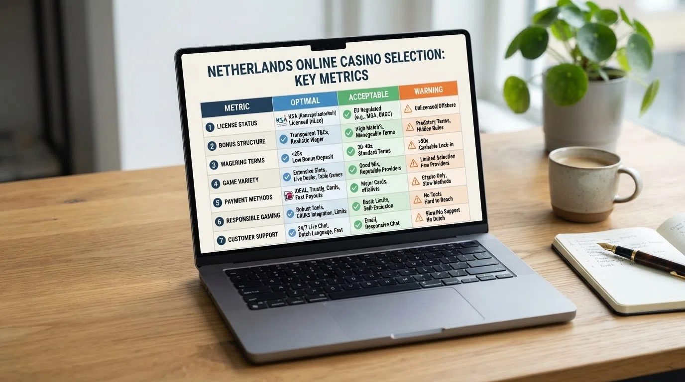 Een vergelijkende tabel met de tien besproken online casino's, hun vergunningstatus, welkomstbonus en rondspeelvoorwaarden naast elkaar