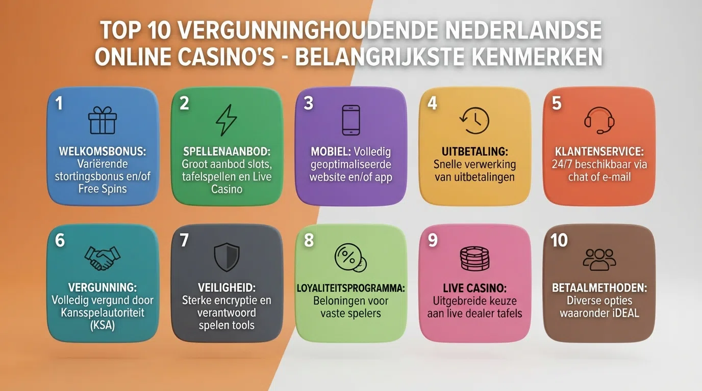 Een overzichtelijke vergelijkingstabel met de logo's en kerngegevens van de beste KSA-vergunde online casino's