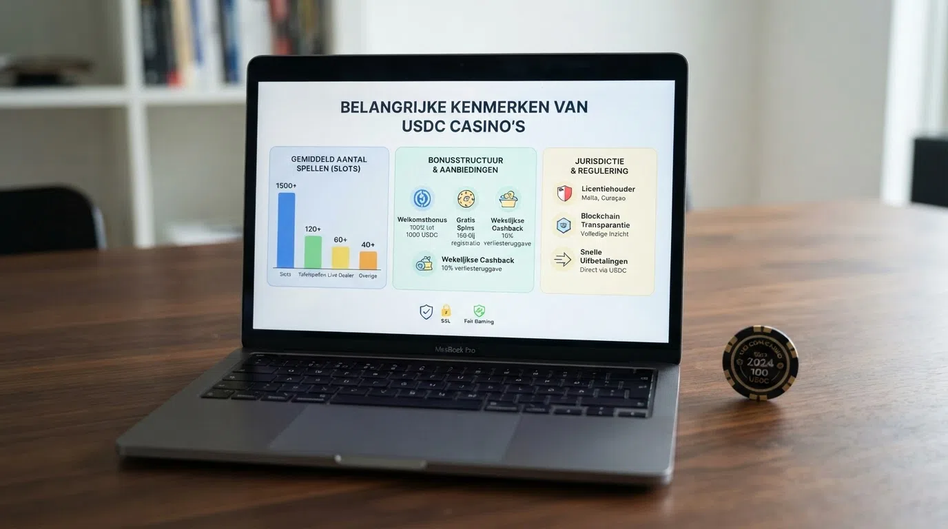 Een overzichtelijke vergelijkingstabel met de tien beste USDC-casino's en hun kerncijfers