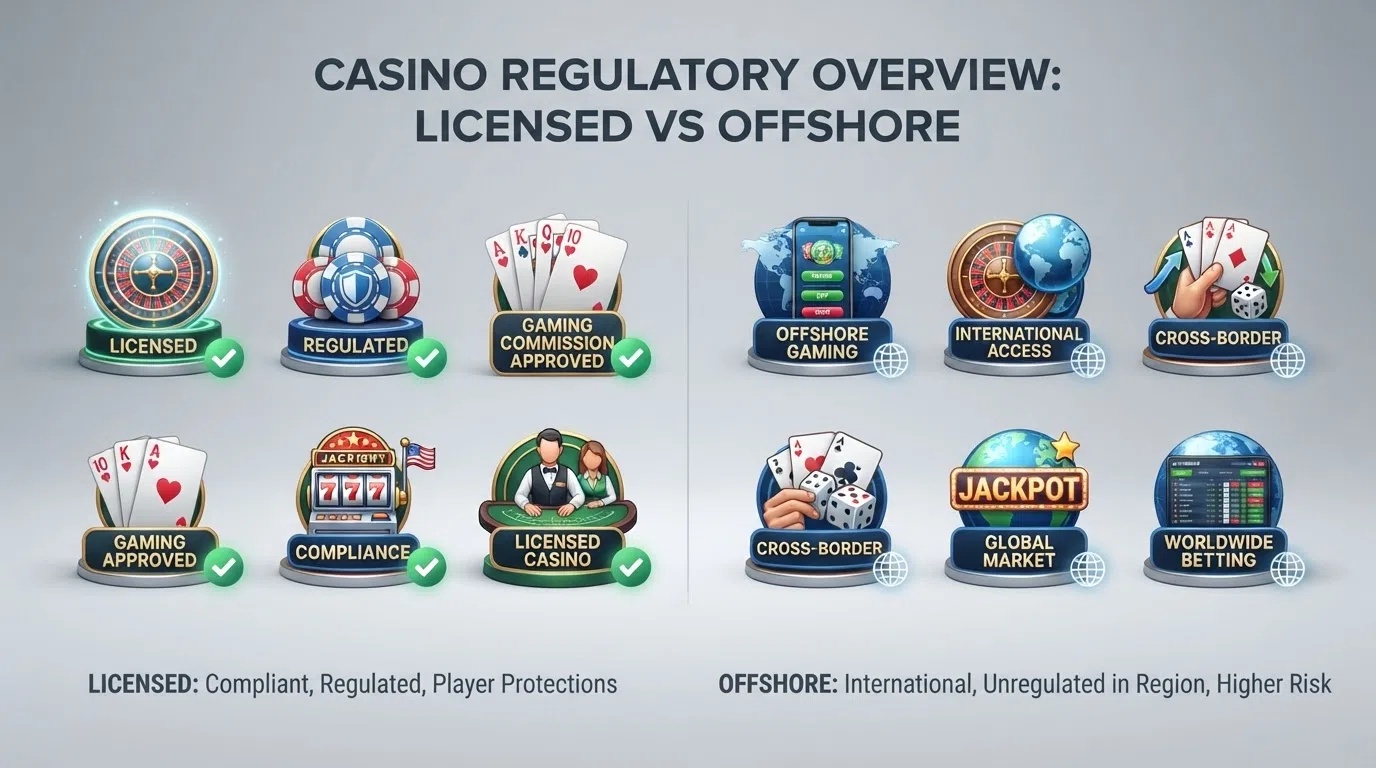 Een overzichtelijke rij van tien casino-logo's, vijf met een KSA-keurmerk aan de linkerzijde en vijf met een wereldbol-icoon aan de rechterzijde